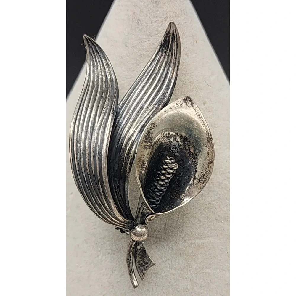 Vintage N.E. Niels Erik  925 Sterling Silver Calla Lily Brooch Danish Denmark